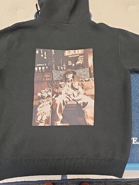 NINEMICROPHONES Black Men’s Hoodie with Script Crest•LARGE•amazing Back Decal!